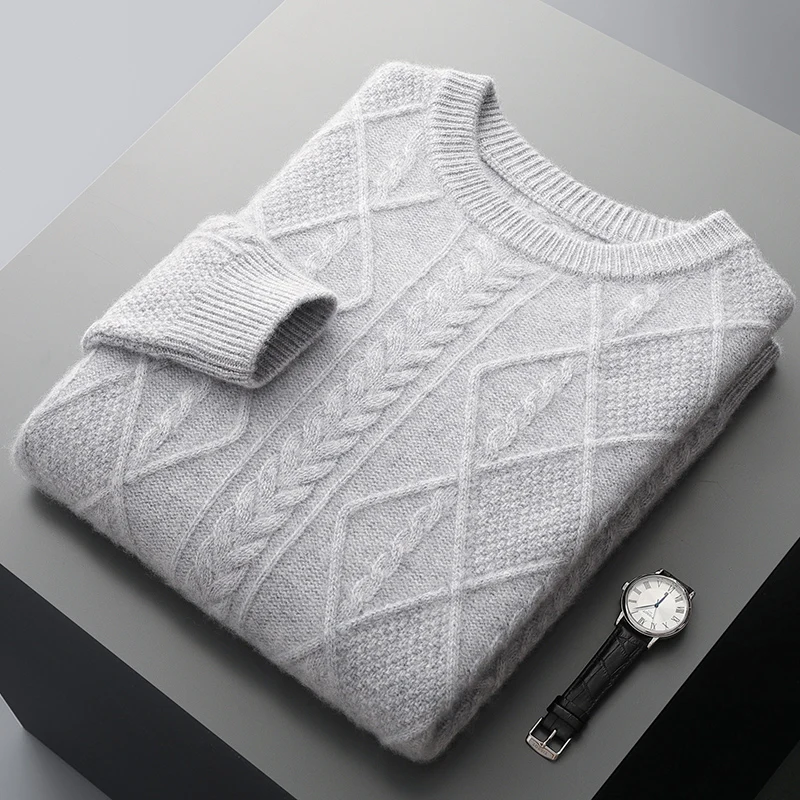 

Men's 100% Merino Wool O-Neck Fashion Knit Sweater Solid Color Pullover Cashmere Basic Long Sleeves Soft Warm Clothing Top