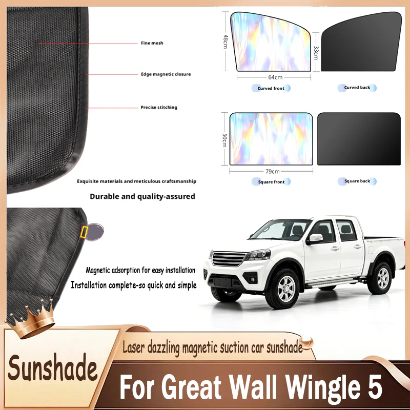 For Great Wall Wingle 5, Magnetic Side Window Sun Shade Titanium Silver Reflective, Full UV/Heat Block, Keeps Cabin Cool, Easy