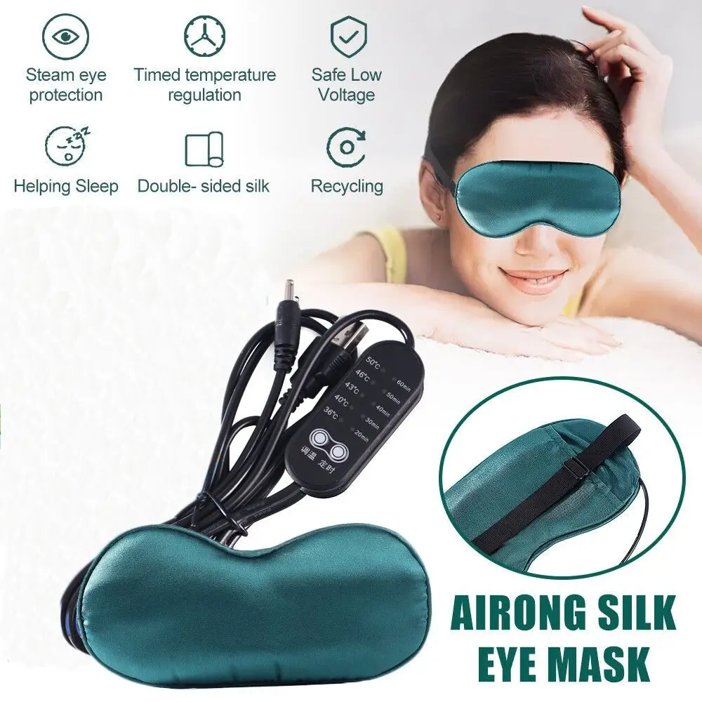 

Electric USB Heated Eye Mask New Compress Adjustable Silk Sleep Eye Cover Heated Temp Control Warm Eyes Patch
