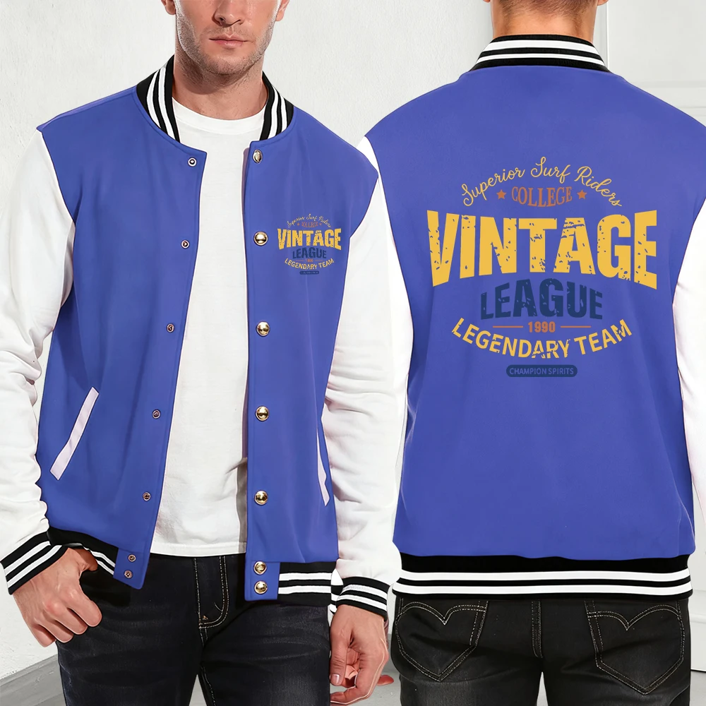 

Vintage Legue Legendary Team Printing Cotton Baseball Jersey Men Winter Thermal Coats Casual Pocket Jackets Street Male Tops