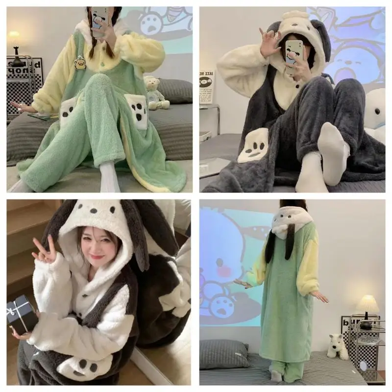 Sanrio Pajamas Anime Pochacco Nightgown Pants Girl Nightgown Cute Loose Thicken Child Pajamas Wholesale Comfortable Tracksuit