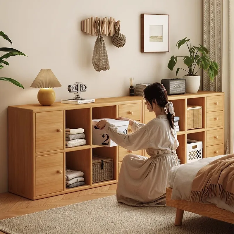 خزانة كتب قصيرة من الخشب الصلب، خزانة عرض لغرفة المعيشة العتيقة المتوسطة، خزانة جانبية، خزانة تخزين متشققة، خزانة #3