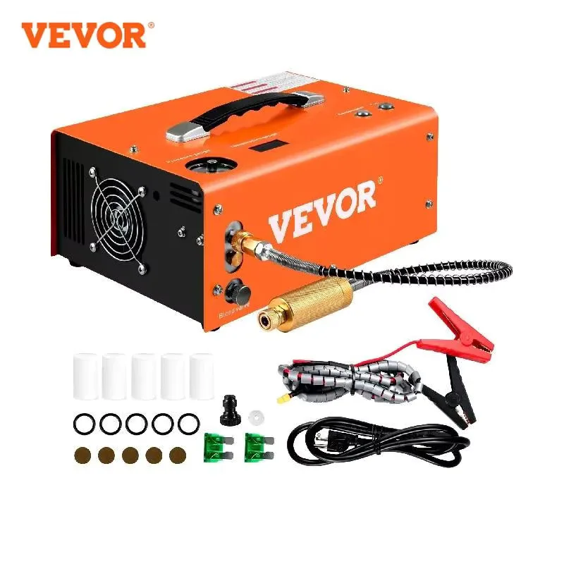 VEVOR PCP Air Compressor 4000/4500 PSI Portable 24V/12V PCP Airgun Compressor Auto/Manual Stop Suitable for Paintball, Air Rifle