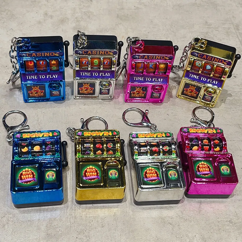 Electroplated Pvc Keychain Smooth Retro Casino Keychain Mini Slot Machine Pendant Creative Fidget  Keychain For Suitcases
