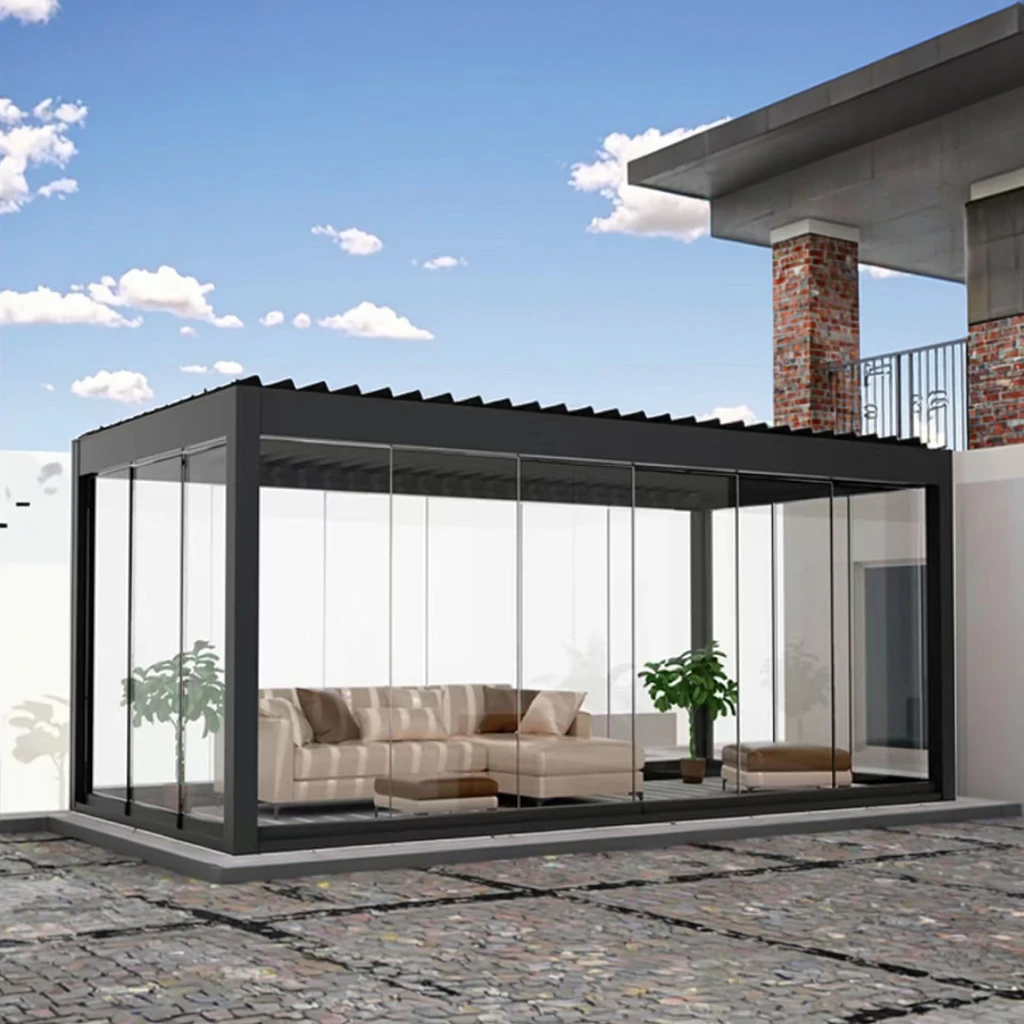 Youya  Luxury Modern Carport Structure Solar System Carport Waterproof Louver Roof Metal Garden Solar Pergola Aluminium Outdoor