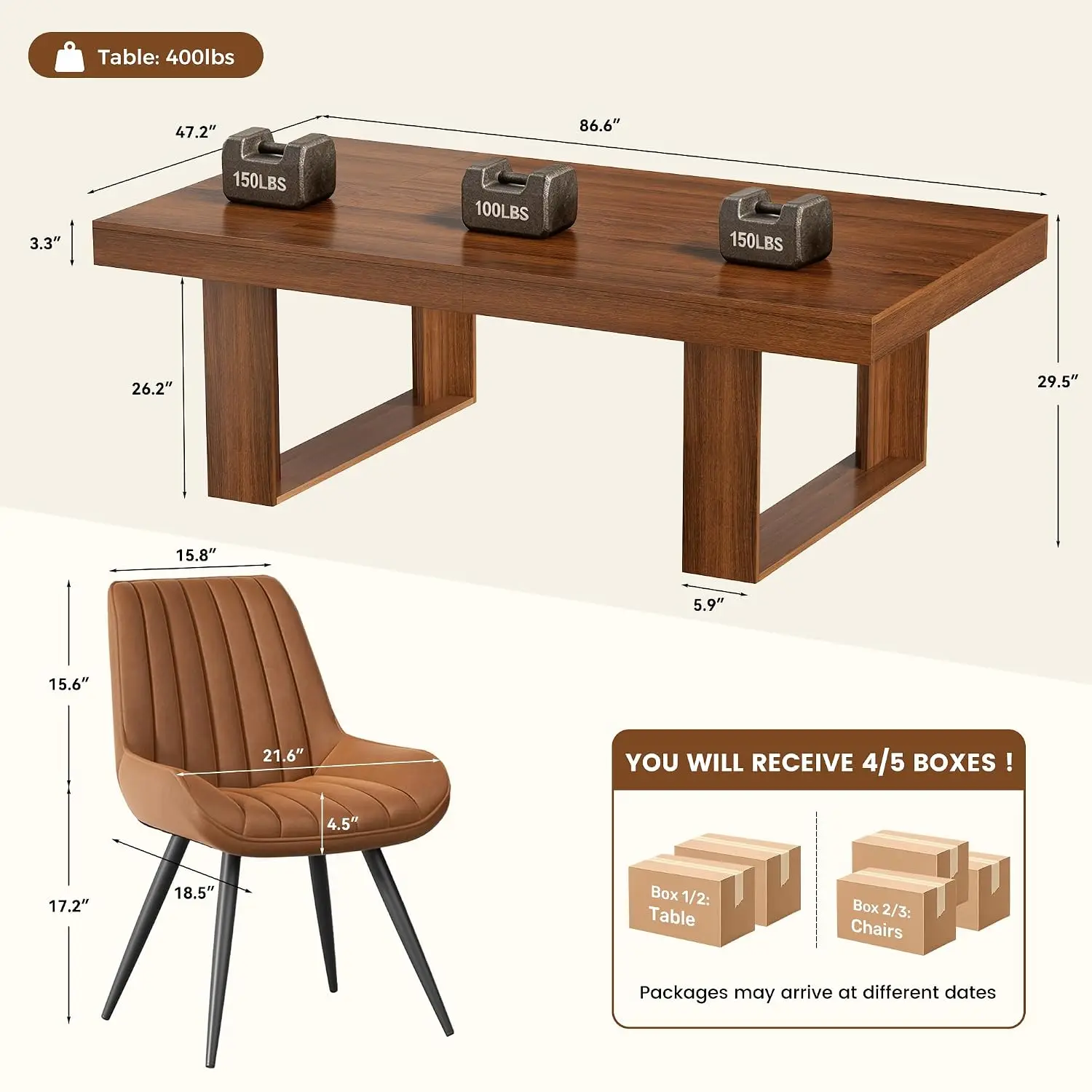 7-Piece Modern Farmhouse Dining Table Set, 86.6