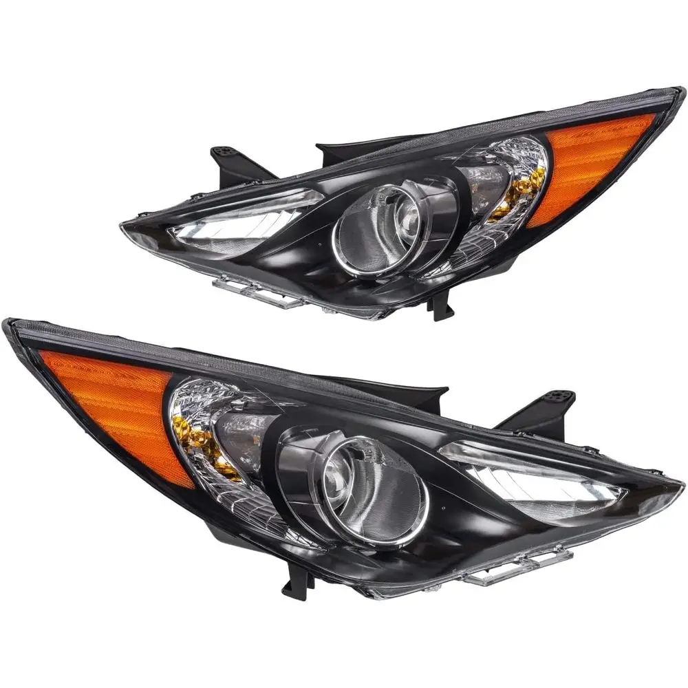 

Headlight Assembly, Black Headlamp Replacement Compatible with Sonata 2011 2012 2013 2014, Amber Reflector Clear Lens