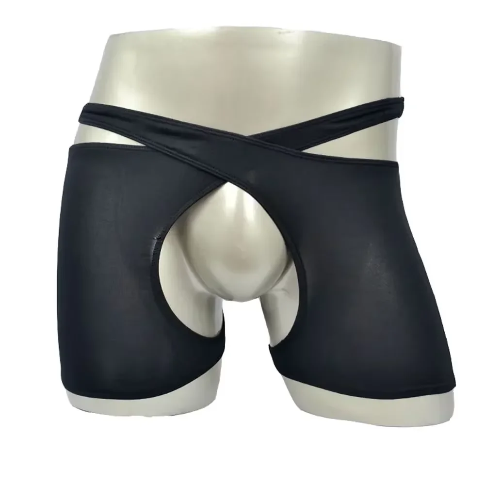 

Men's Sexy Open Crotch Underwear Homme Hollow Out Eortic Panties Gay Sexy Cut Out Underpants Sissy Cross Bandage Low-Rise Shorts