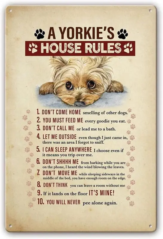 Y1,Vintage Tin Signs Yorkies House Rules Animal Wall Art Dog Decor Metal for Bedroom Artwork Bathroom Decoratio