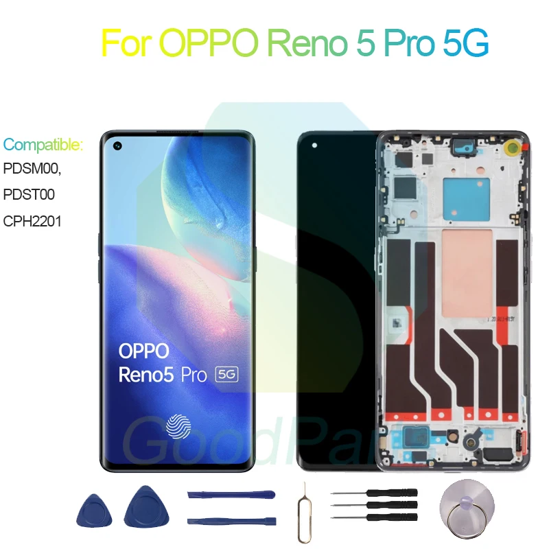 

For OPPO Reno 5 Pro Screen Display Replacement 2400*1080 PDSM00, PDST00, CPH2201 Reno 5 Pro 5G LCD Touch Digitizer Assembly