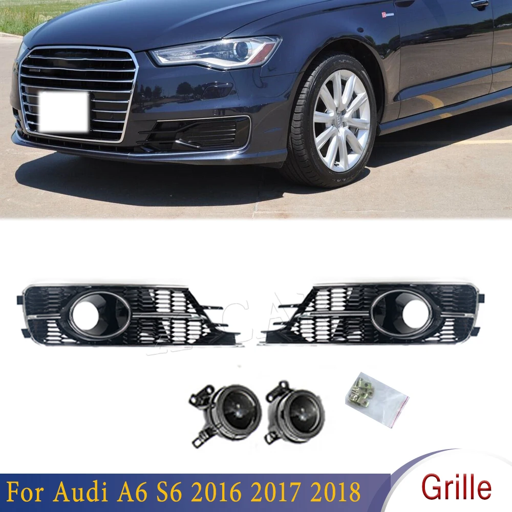 Fog Light Grille ABS Chromed With ACC For A6 to S6 Fog Lamps Fog Lights Mask Cover For Audi A6 C7 Standard Bumper 2016 2017 2018