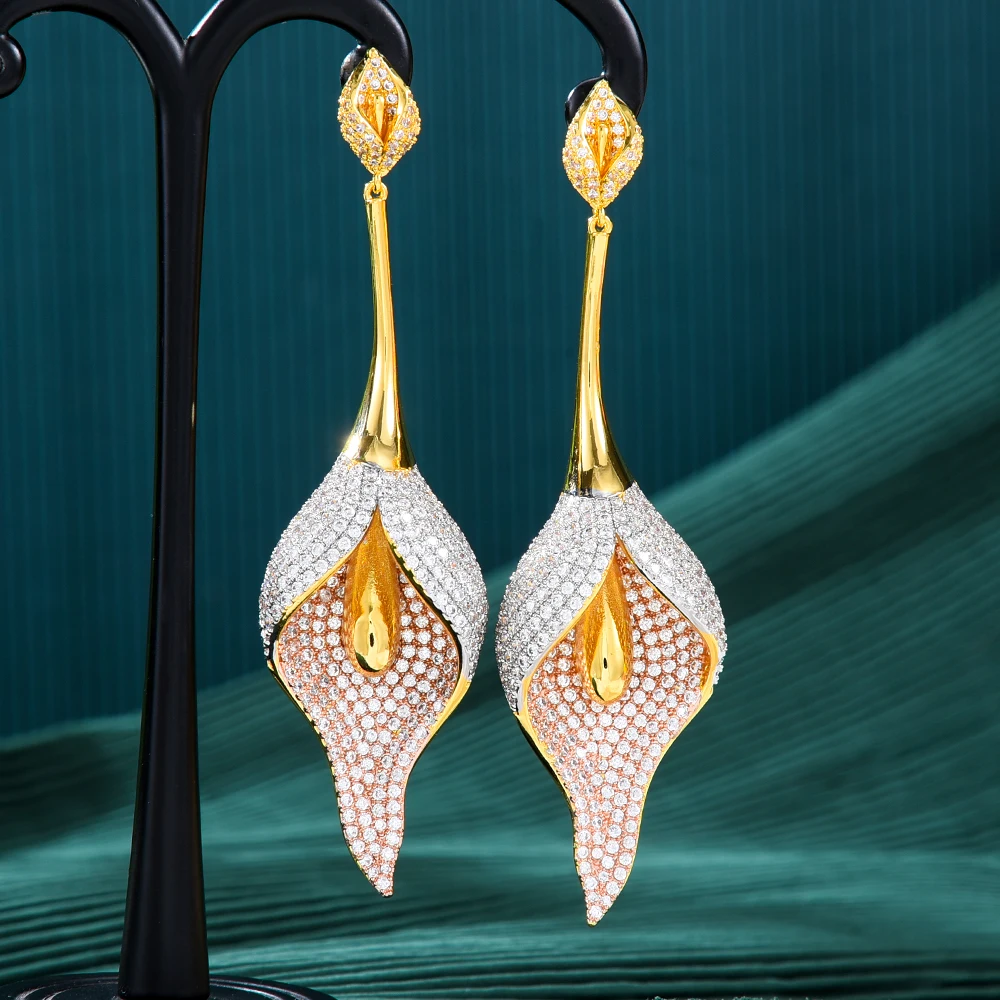 

GODKI African Lily Flower Earrings For Women Wedding Party Cubic Zircon Dubai Bridal Jewelry boucle d'oreille 2024