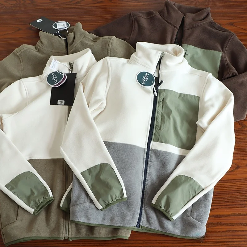 

Осеннее мужское пальто Fce с воротником-стойкой на подкладке, двустороннее бархатное теплое пальто из полиэфирного волокна, длинное пальто на молнии