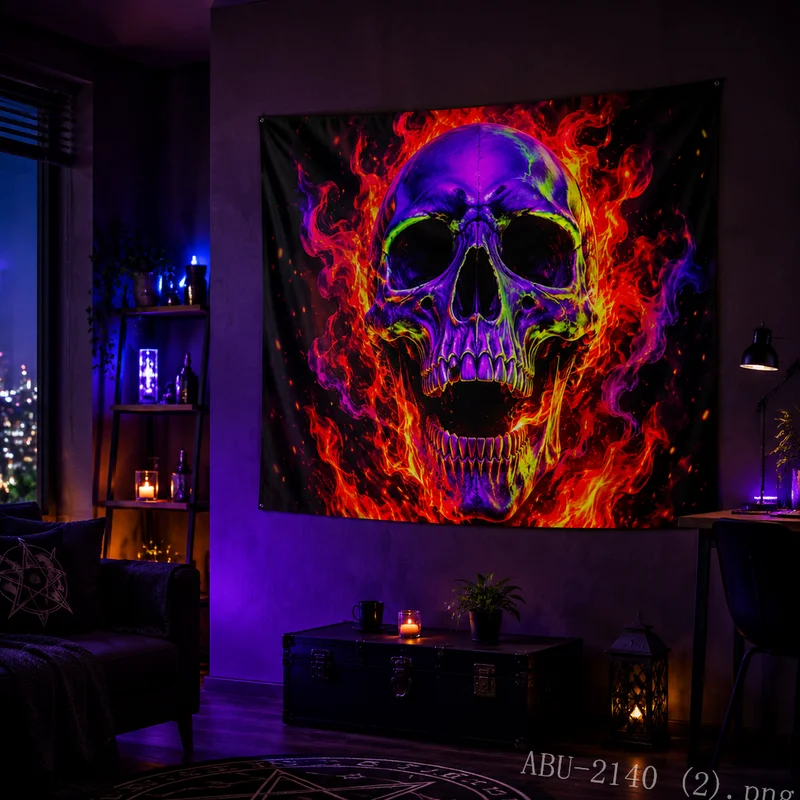 VIKAMA Neon Halloween Pumpkin Tapestry Spider Web Aesthetic Room Decor