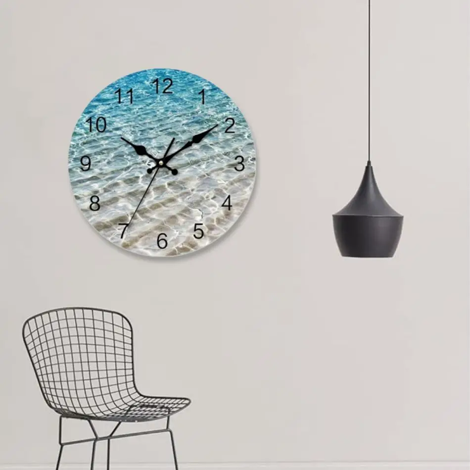 Silent wall clock, beach water pattern, home office school clock, decorative wall clock, digital circular clock