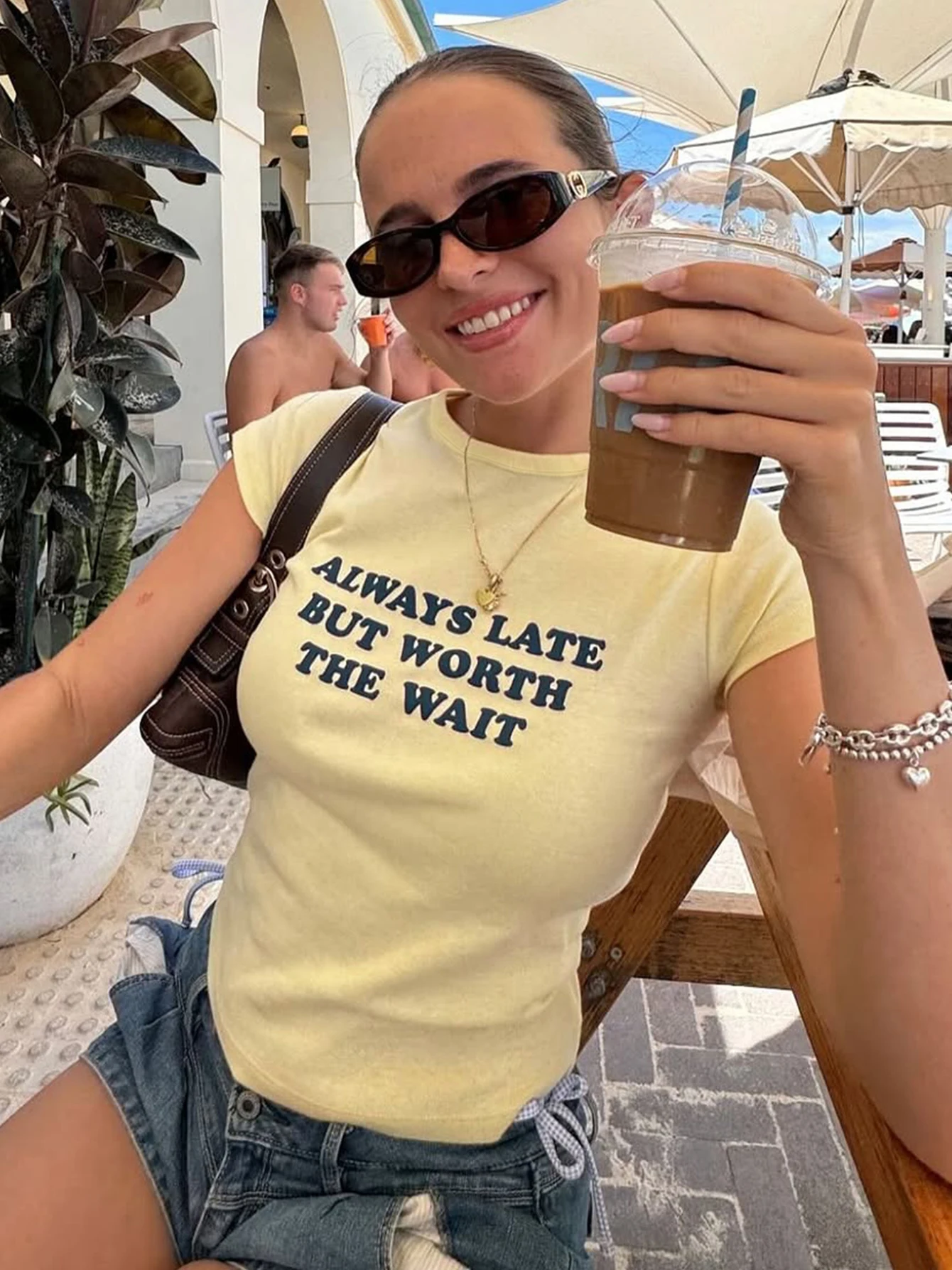 Hugcitar Letter Print O Neck Short Sleeve Sexy Slim Crop T-Shirt Summer Women Fashion Clothes Streetwear Party Festival Tees