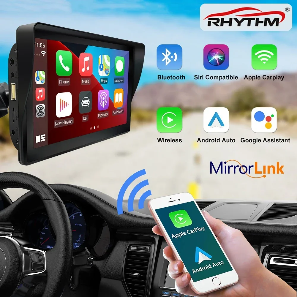 Portable 7 Inch IPS Touch Screen With Wireless CarPlay and Android Auto Multimedia Player With Bluetooth Mirror Link Car Stereo