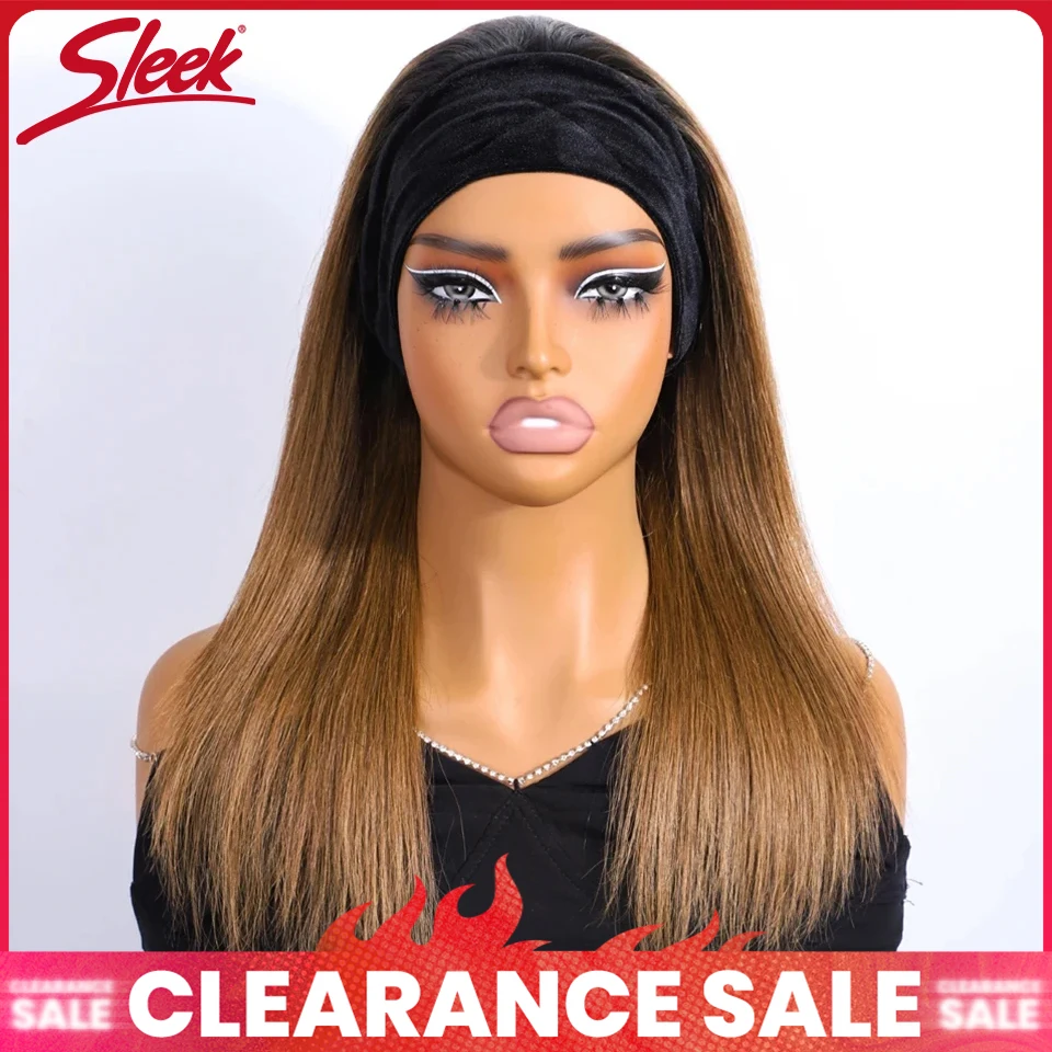 

Гладкий осенне-коричневый парик с повязкой на голову 1B/30, прямые парики из натуральных волос, цветной парик машинного производства, распродажа, парик плотности 180%