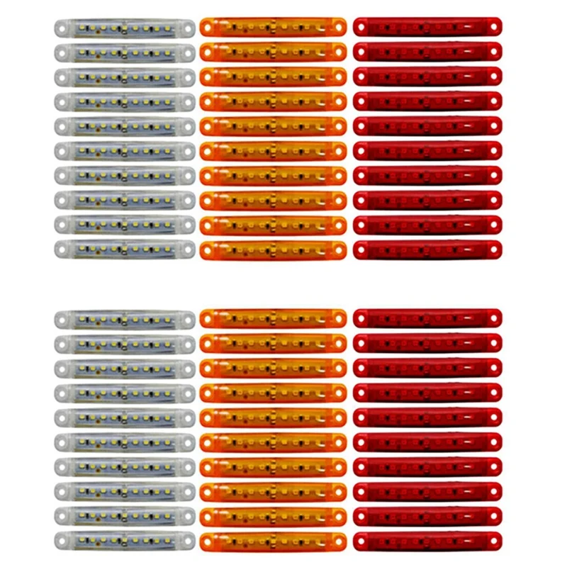 60X Sealed Red Amber White 9 LED Side Marker Lights For Truck Trailer Lorry 4Inch Rear Side Lamp