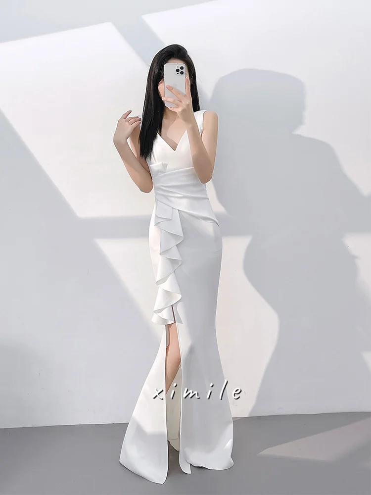 

White Slimming Fi Tail Evening Gown Faion ow Long Dr Host Banquet Annual Meeting Model Performance Art Exnation