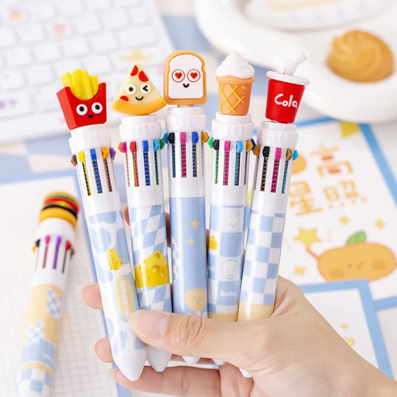 Ten-color Ballpoint Pen Fast food fries burger Shape Cartoon Color Oil Pen Student Prize Multi-color Hand Account Pen Stationery