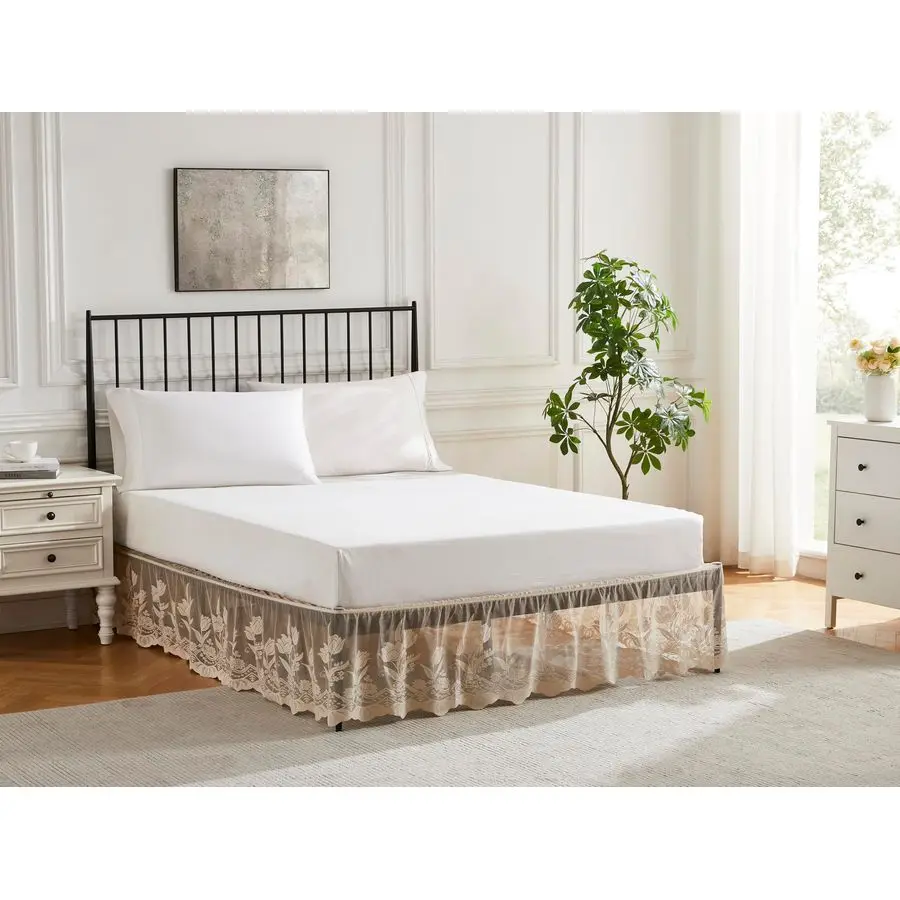 

Bed Skirt for King Bed. Our Golden Bed Skirt Goes Great with Farmhouse or Victorian Bedding. Lace Dust Ruffle for Any Bedroom De