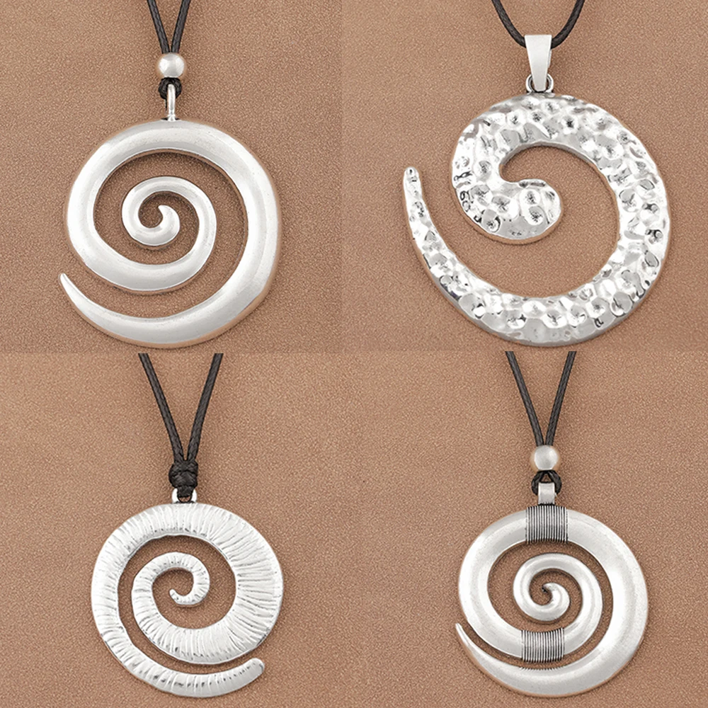 1 x Tibetan Silver Color Large Horn Spiral Vortex Pattern Pendant On 35 Inch Necklace Jewelry For All Seasons Wear