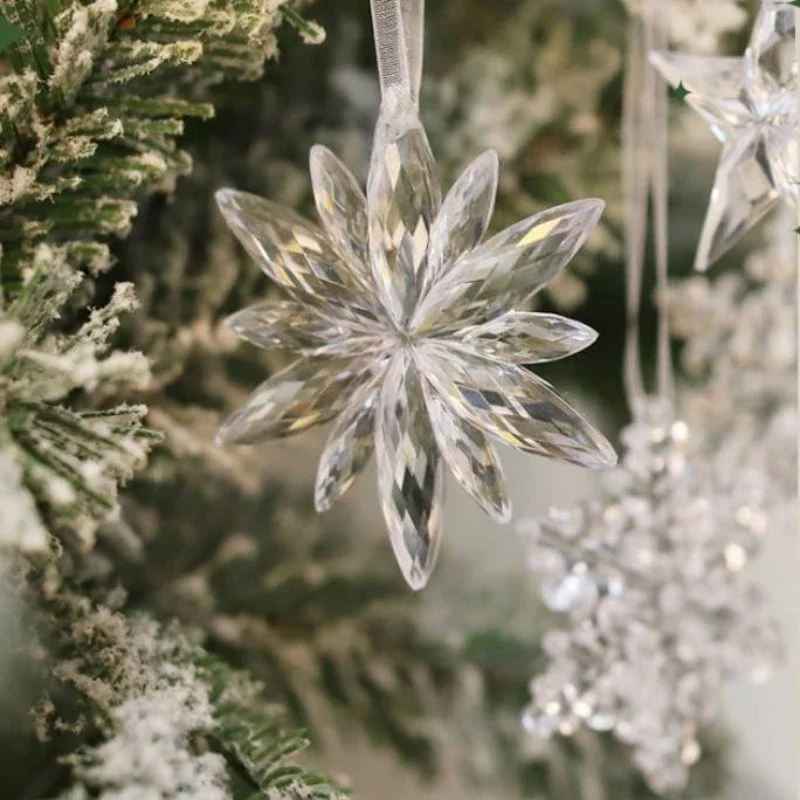 Christmas Clear Acrylic Snowflake Drop Icicle Pendants Crystal Ornaments Xmas Tree Hanging Pendants Home Party Decor New Year