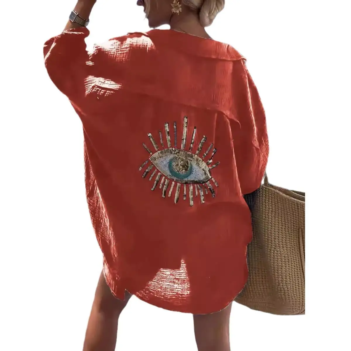 Women's Cotton Linen Long Sve irt Collarl Commute Sle Printed Regular Fit Spring Season Faion Ladies' irt