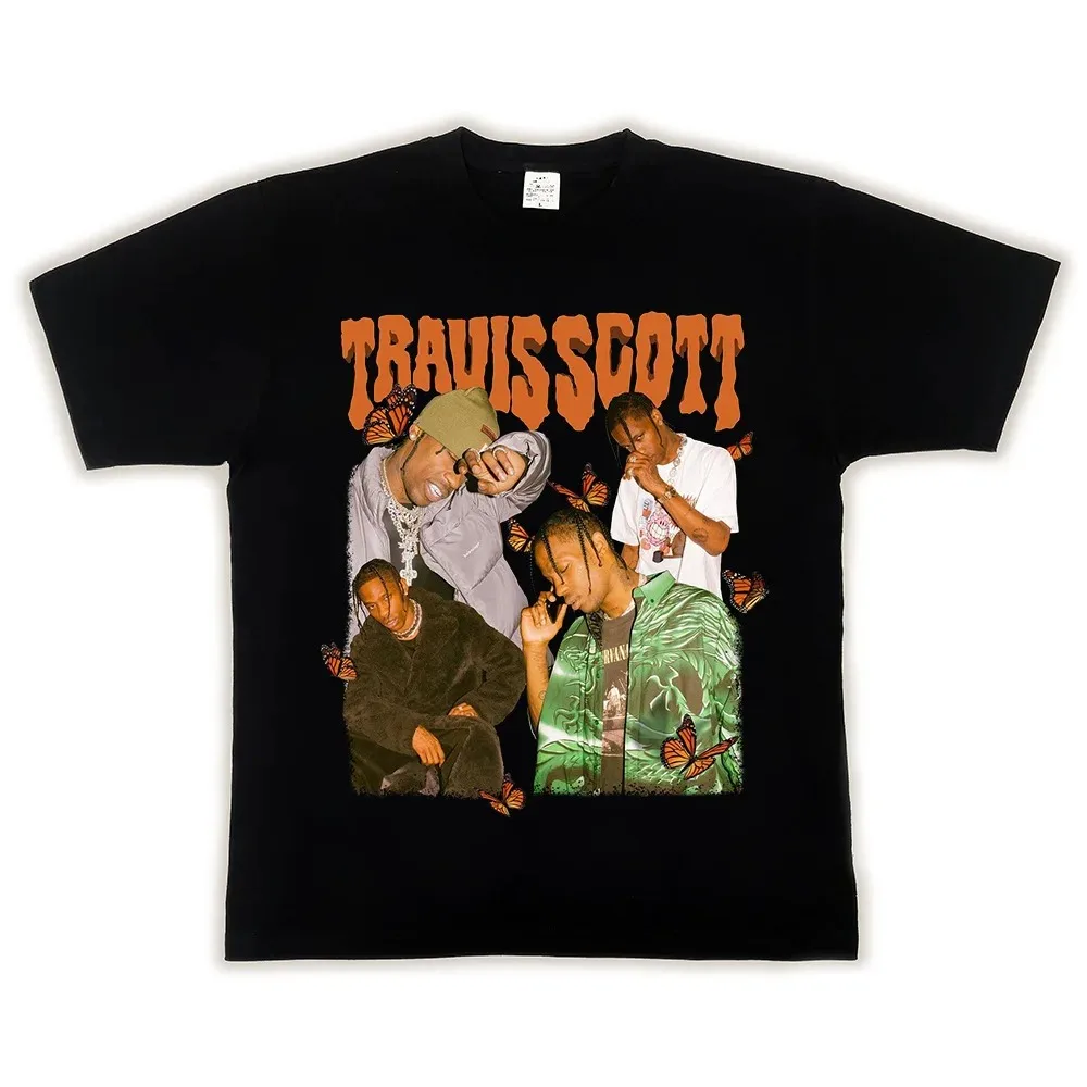 Vintage Travis Rap Scotts Shirt Merch Pure Cotton T-shirt Clothing Humor Tee Summer Men Women Short Sleeve Casual Streetwear Top