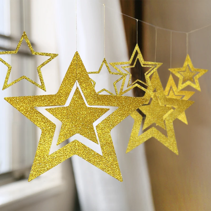 Gold Graduation Twinkle Star Papiergirlanden Geburtstagsparty Dekorationen Galaxy Planet Star Banner Hang Star Babyparty Luftschlangen – Detail 13