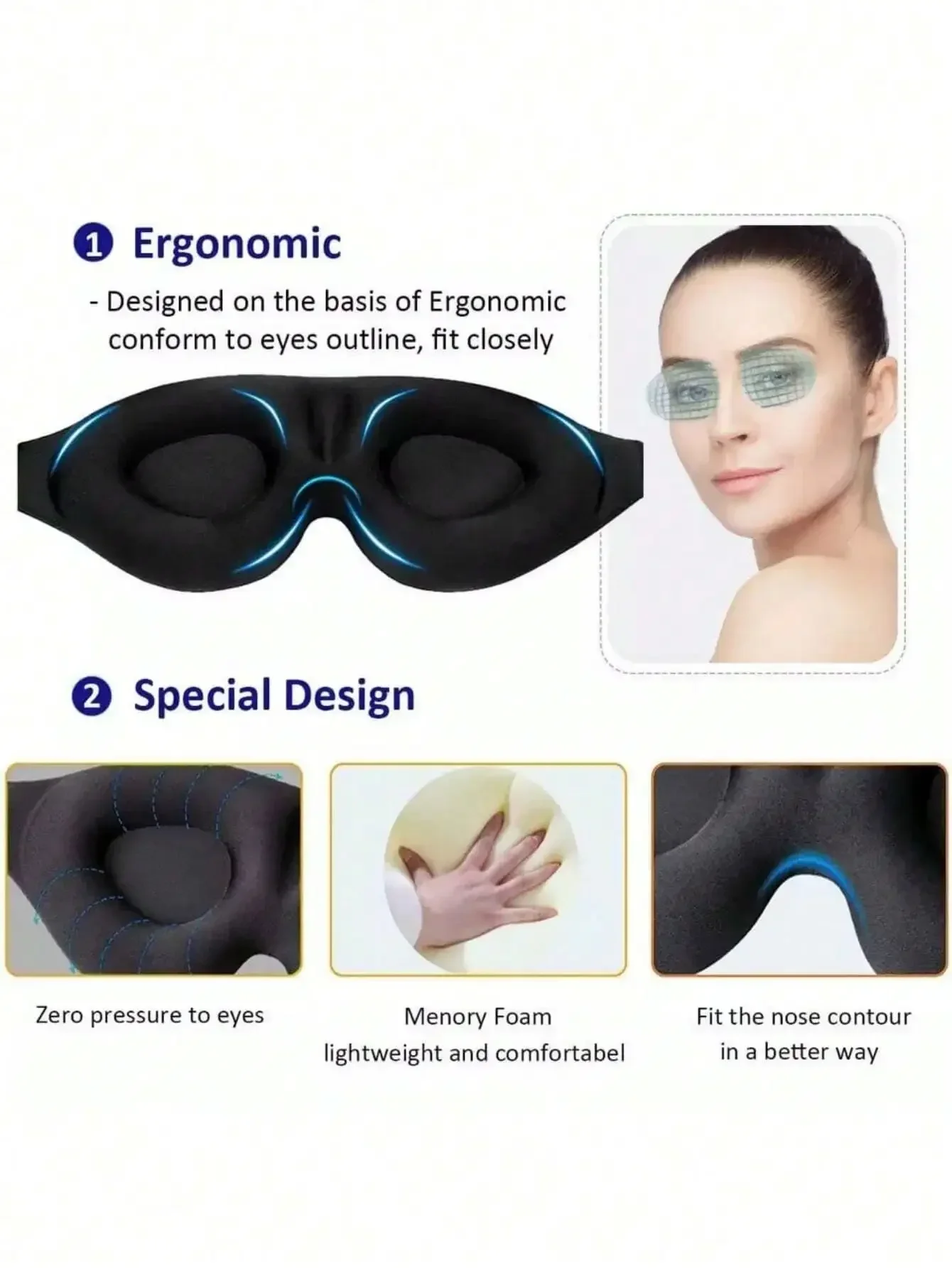 1pc 3D Sleep Mask Natural Sleeping Eye Mask Eyeshade Cover Shade Eye Patch Women Men Soft Portable Blindfold Travel Eyepatch,School,Back To School,Travel,Travel Essentials,Home Essentials,Eye Mask,Sleep Mask - view 2