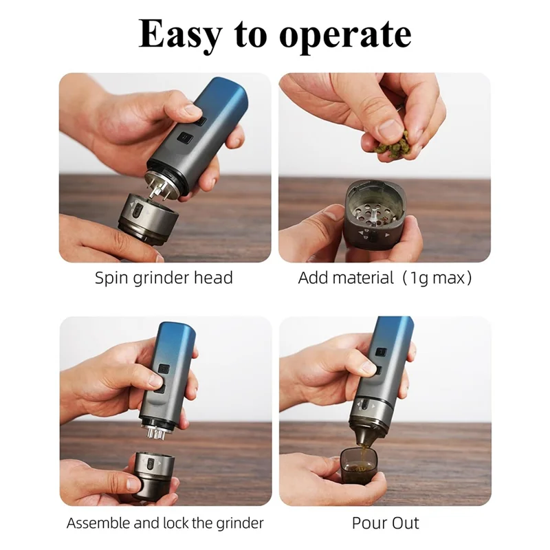 A01M-One-Touch Portable Electric Herb Grinder In Blue - Auto Grinding Up To 1.5G, Perfect For Spices And Dry Ingredients