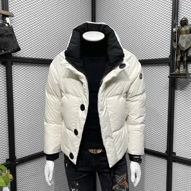 Chaqueta de plumón de pato blanco para hombre, Parkas cortas frívolas, prendas de vestir cálidas y puras, abrigo suelto de ocio a la moda, novedad de invierno, 2023