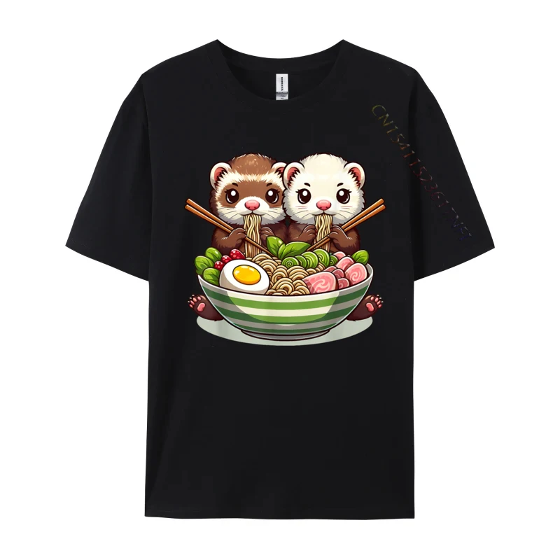 Ferret Ramen Noodle Japanese Kawaii 2024 Hot Sale Men Tops Tees Ferret Ramen Noodle Japanese Kawaii T-shirts Cotton Fabric