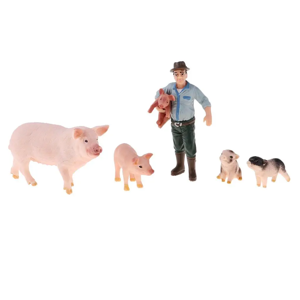 Educational Farm Animal Figures Playset with Farmer & 4 Pigs Kids