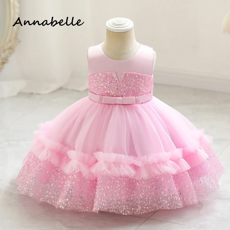 

Annabelle Flower Baby Girl Bow Dress For Weddings Party Pink Dress Kids Baby Birthday Princess Dresses Children mädchen kleid