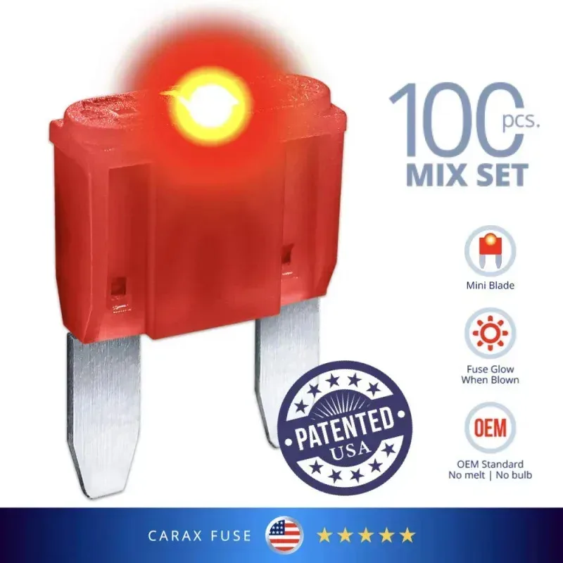 RPD4-CARAX Glow Fuse–Premium Fuse Mini Blade.Glow When Blown LED Automotive Fuse–Smart Glow Fuse Easy Identification–Mix 100 pcs