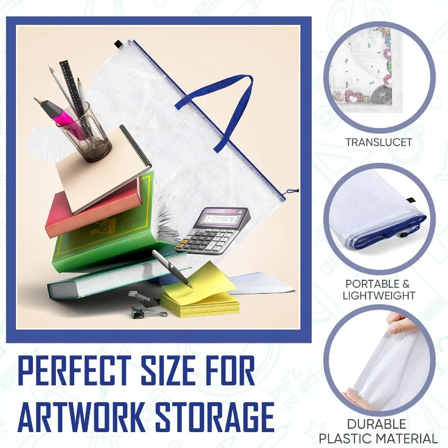 Cunno Custodia per portafoglio artistico da 3 pezzi Borsa portaoggetti artistica grande da 24 x 36 pollici con cerniera e maniglia per organizer trasparente per la scuola posteriore