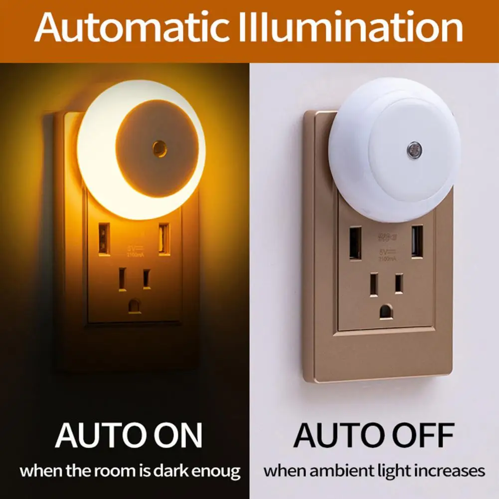 LED Night Lamp  Practical Flicker Free ABS  Light Sensor Control Round LED Lamp Home Supplies