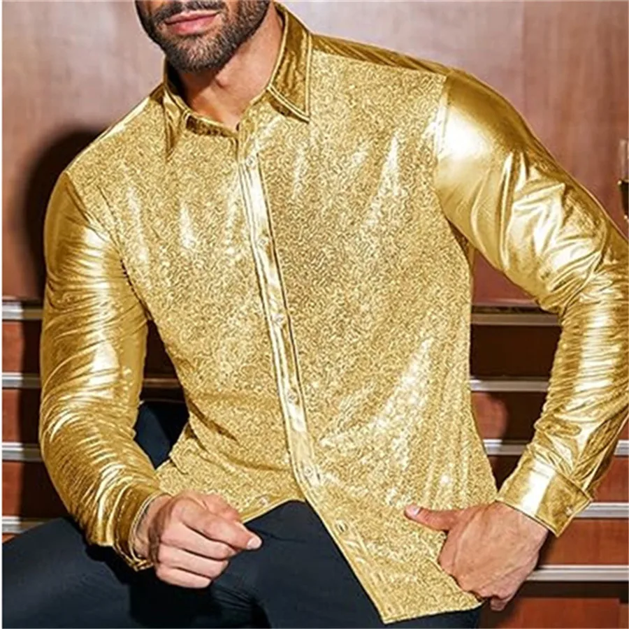 

Мужские классические рубашки с золотыми позолоченными блестками, модный костюм для вечеринки, блестящая рубашка для ночного клуба, мужская свадебная одежда