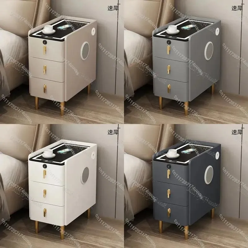 Nordic Smart Solid Wood Nightstand with Wireless Charging Faux Leather 3 Drawer Bedside Table Side Storage Cabinet for
