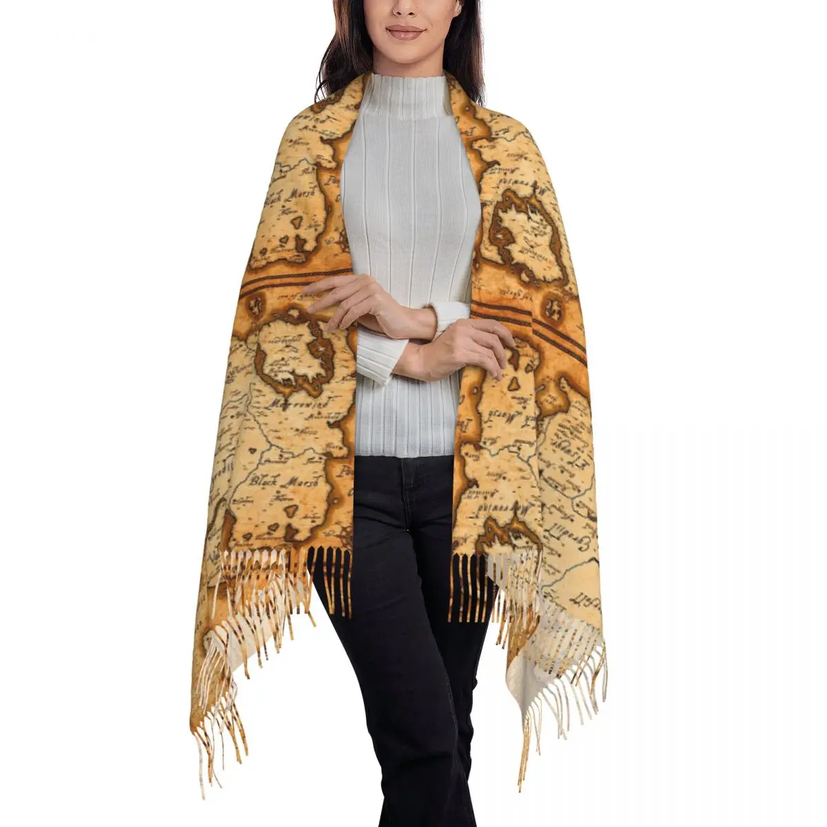 Map Of Tamriel - Elder Scrolls Iv Oblivion Scarf Tassel Scarves Women Soft Warm Shawls and Wraps Long Fall Winter Shawl Wrap