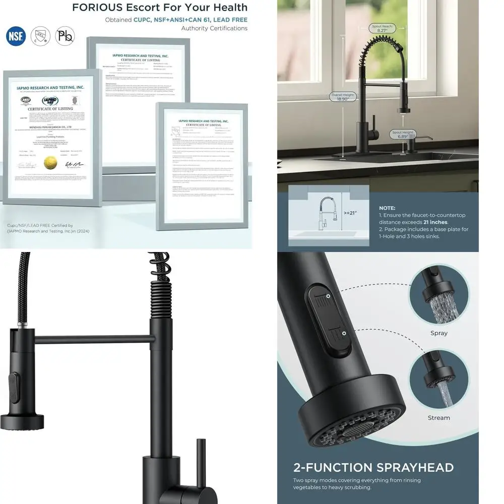 

Pull-Down Spray Kitchen Faucet in Black, Stainless Steel Single Handle with Pot Filler, Suitable for Farmhouse, Camper, and Laun