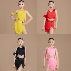 Latin Dance Clothes Girls Fringe Dance Costume Tassel Tops Skirt Competition Dress Group Latin Dance Practice Clothing BL13938