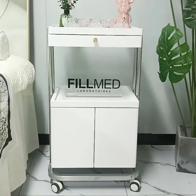Beauty Salon Cream Style Rolling Cart SPA Storage Shelf Creativity Salon Trolley Utility Salon Furniture Carrinho Multiuso FYST