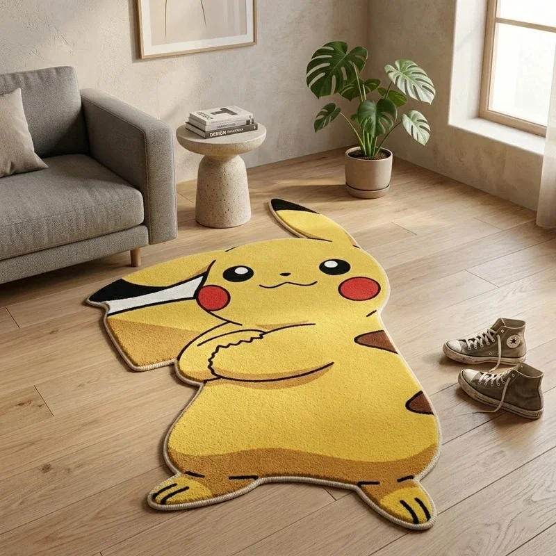 Pikachu Cute Anime Irregular Shape Area Rug, Kawaii Soft Non-slip Floor Carpet for Kids Bedroom Living Room Home Decor