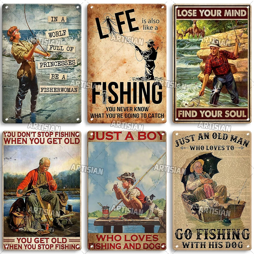 Artisian Fishing Metal Sign Sport Tin Plaque Lure Bait Decorative Poster Wall Decor Garage Bar Pub Club Hotel Cafe Kitchen Home