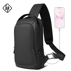 HcanKcan Shoulder Bags Men Fashion Sling Crossbody Bag For Male Chest Bag New Fashion Black Messenger Bag With USB Charging Port