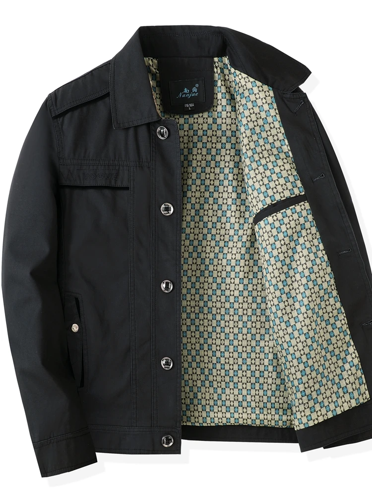 

Мужская повседневная куртка из чистого хлопка с воротником для весны и осени, деловая и повседневная верхняя одежда для мужчин среднего возраста, осенняя одежда для пап